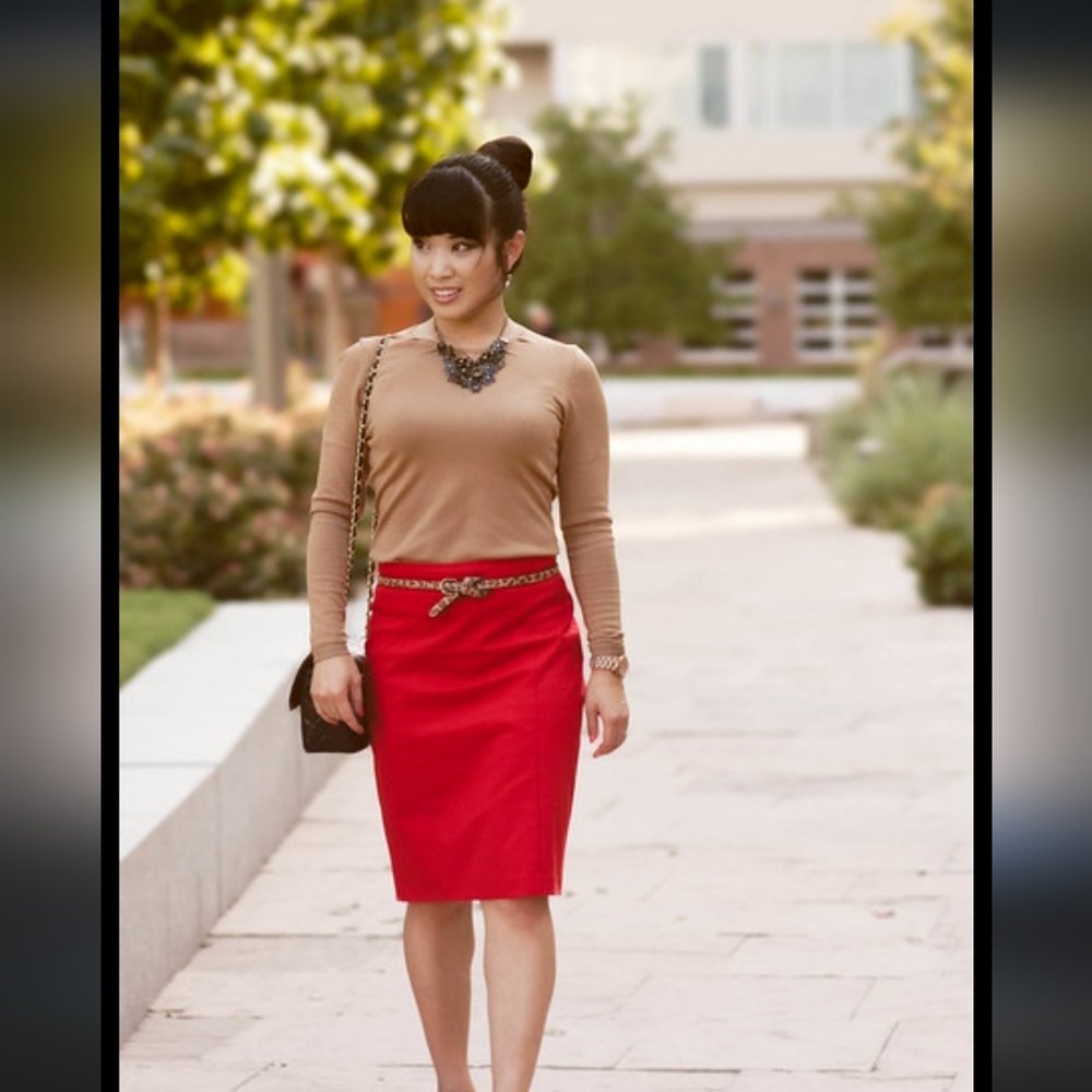 Ann Taylor Vibrant Red Wool Pencil Skirt